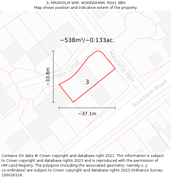 3, MAGNOLIA WAY, WOKINGHAM, RG41 4BN: Plot and title map