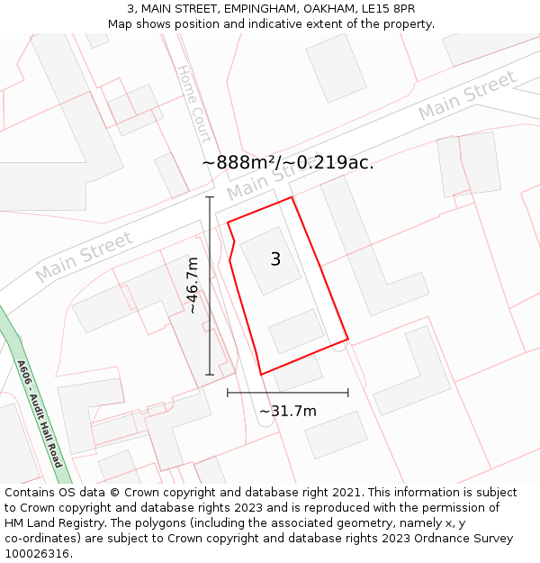 3, MAIN STREET, EMPINGHAM, OAKHAM, LE15 8PR: Plot and title map