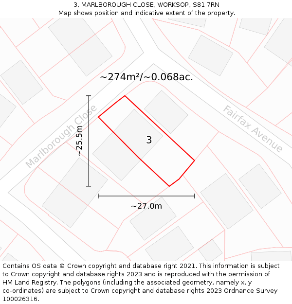 3, MARLBOROUGH CLOSE, WORKSOP, S81 7RN: Plot and title map