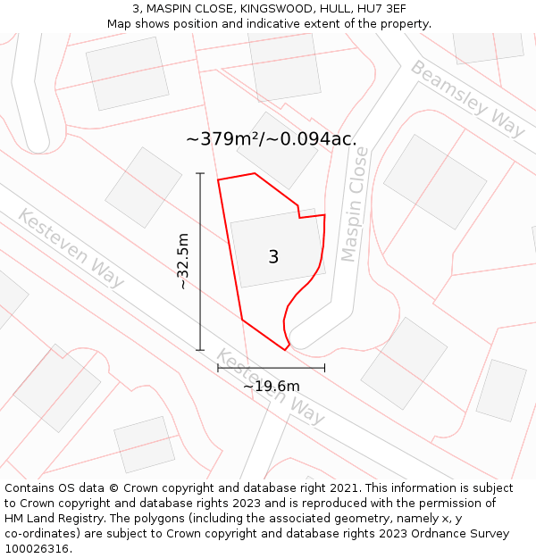 3, MASPIN CLOSE, KINGSWOOD, HULL, HU7 3EF: Plot and title map