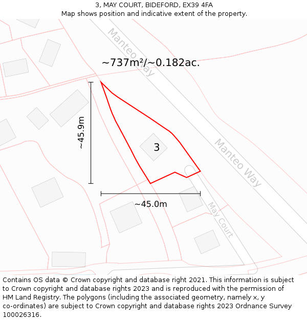 3, MAY COURT, BIDEFORD, EX39 4FA: Plot and title map