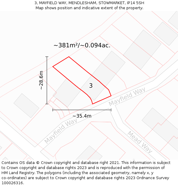 3, MAYFIELD WAY, MENDLESHAM, STOWMARKET, IP14 5SH: Plot and title map