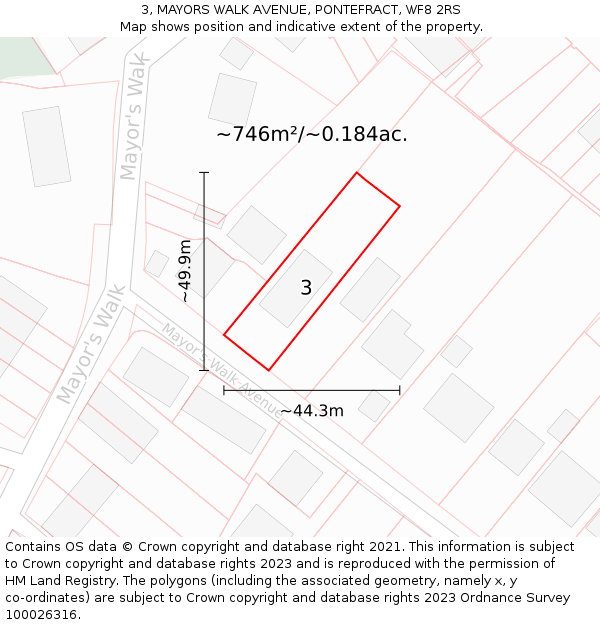 3, MAYORS WALK AVENUE, PONTEFRACT, WF8 2RS: Plot and title map