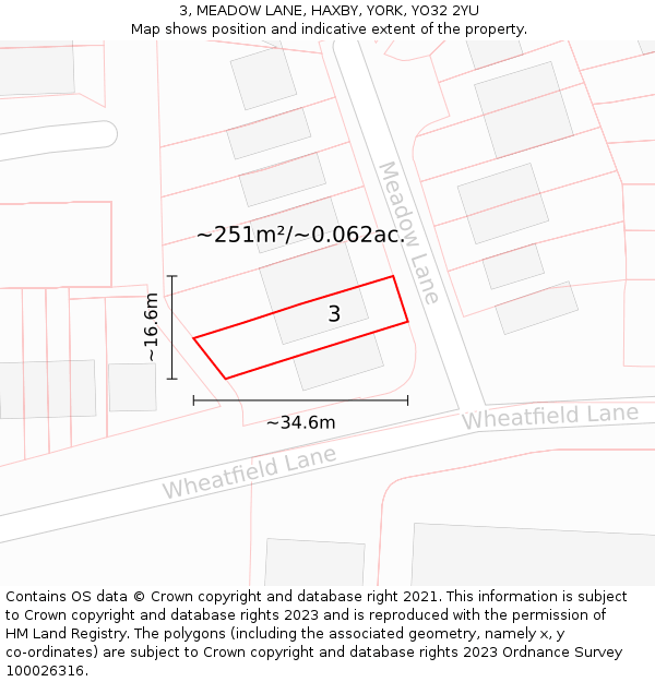 3, MEADOW LANE, HAXBY, YORK, YO32 2YU: Plot and title map