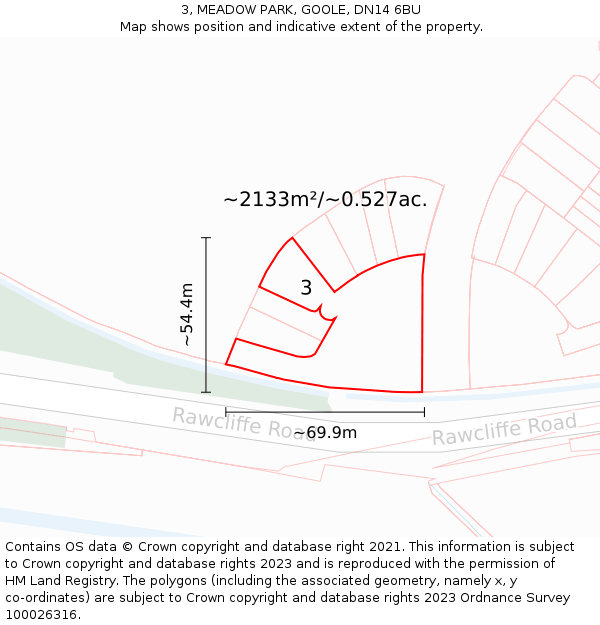 3, MEADOW PARK, GOOLE, DN14 6BU: Plot and title map