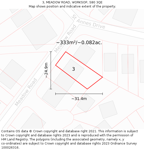 3, MEADOW ROAD, WORKSOP, S80 3QE: Plot and title map