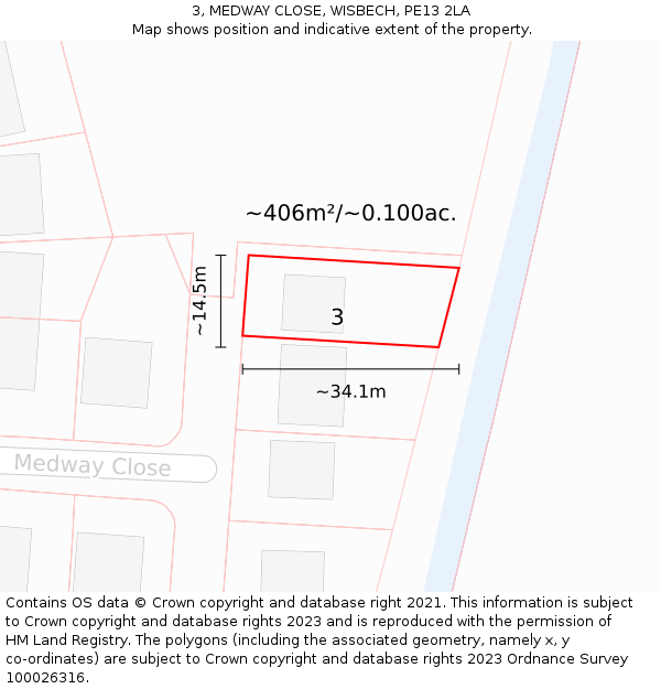 3, MEDWAY CLOSE, WISBECH, PE13 2LA: Plot and title map