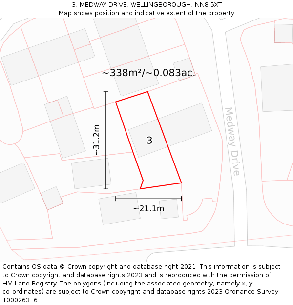 3, MEDWAY DRIVE, WELLINGBOROUGH, NN8 5XT: Plot and title map