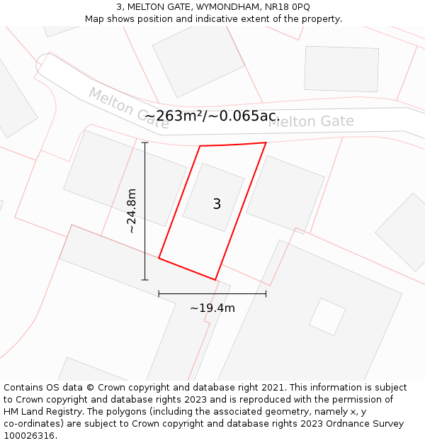 3, MELTON GATE, WYMONDHAM, NR18 0PQ: Plot and title map