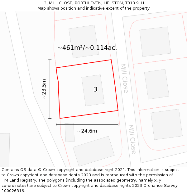 3, MILL CLOSE, PORTHLEVEN, HELSTON, TR13 9LH: Plot and title map