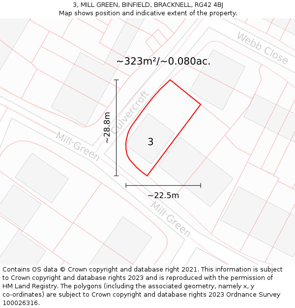 3, MILL GREEN, BINFIELD, BRACKNELL, RG42 4BJ: Plot and title map