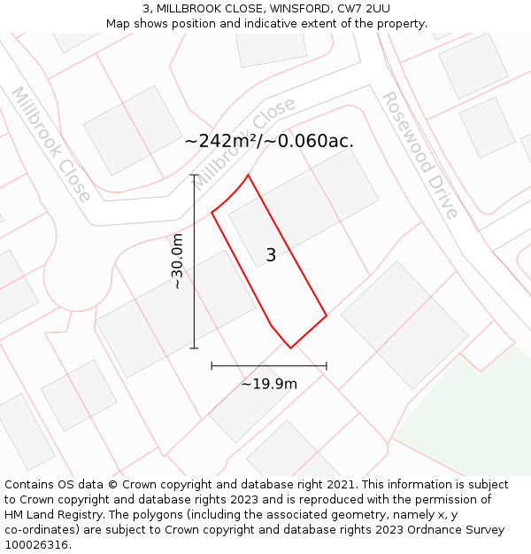 3, MILLBROOK CLOSE, WINSFORD, CW7 2UU: Plot and title map