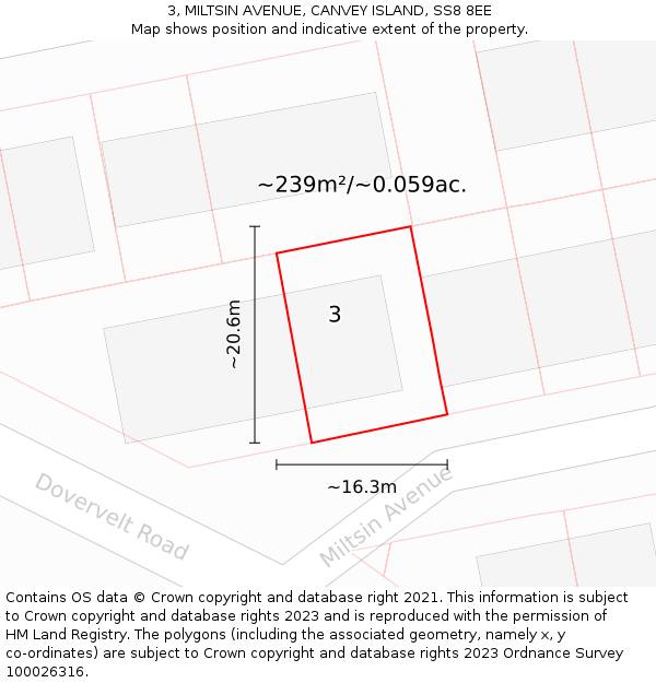3, MILTSIN AVENUE, CANVEY ISLAND, SS8 8EE: Plot and title map
