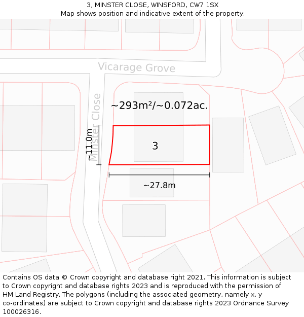 3, MINSTER CLOSE, WINSFORD, CW7 1SX: Plot and title map