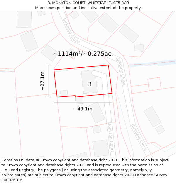 3, MONKTON COURT, WHITSTABLE, CT5 3QR: Plot and title map