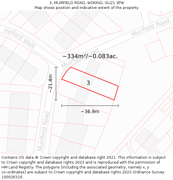 3, MUIRFIELD ROAD, WOKING, GU21 3PW: Plot and title map