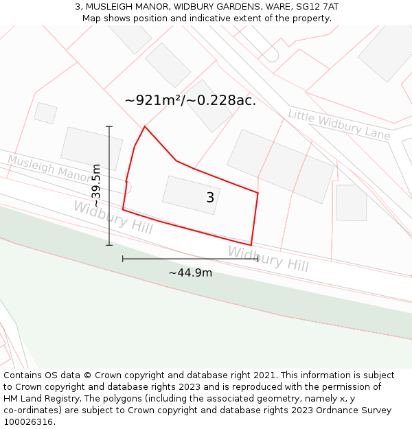 3, MUSLEIGH MANOR, WIDBURY GARDENS, WARE, SG12 7AT: Plot and title map