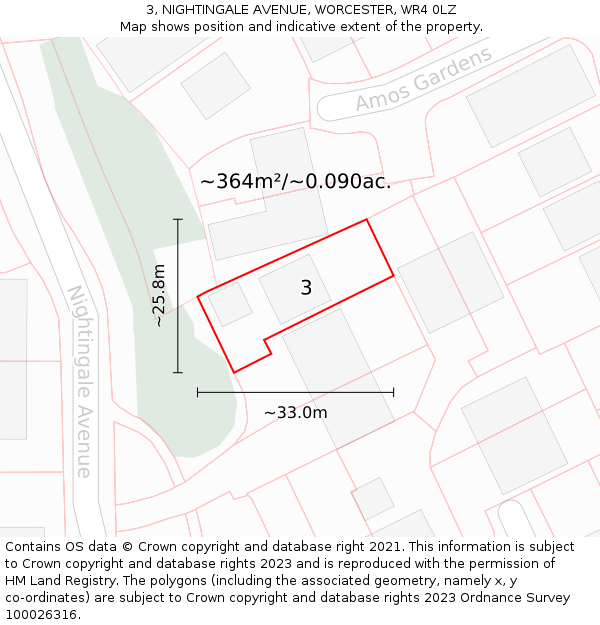 3, NIGHTINGALE AVENUE, WORCESTER, WR4 0LZ: Plot and title map