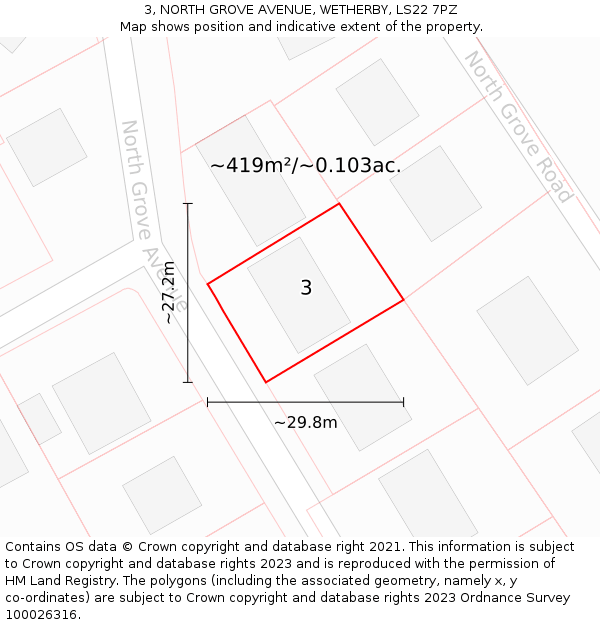 3, NORTH GROVE AVENUE, WETHERBY, LS22 7PZ: Plot and title map