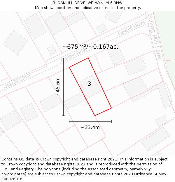 3, OAKHILL DRIVE, WELWYN, AL6 9NW: Plot and title map