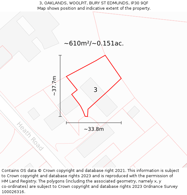 3, OAKLANDS, WOOLPIT, BURY ST EDMUNDS, IP30 9QF: Plot and title map