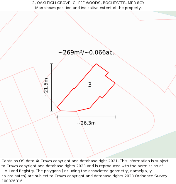 3, OAKLEIGH GROVE, CLIFFE WOODS, ROCHESTER, ME3 8GY: Plot and title map