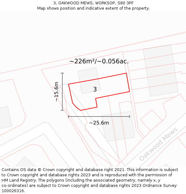 3, OAKWOOD MEWS, WORKSOP, S80 3PF: Plot and title map