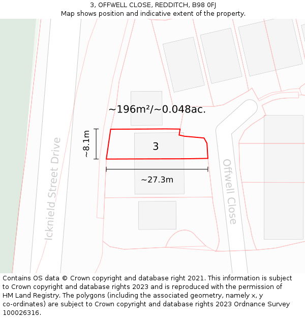 3, OFFWELL CLOSE, REDDITCH, B98 0FJ: Plot and title map