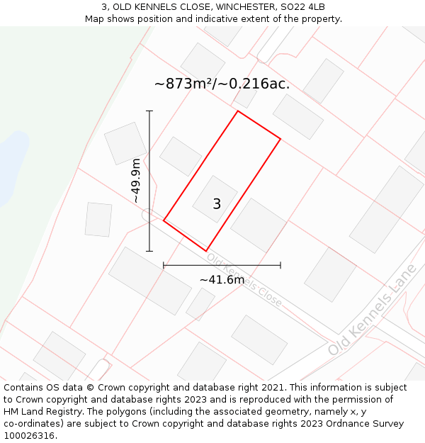 3, OLD KENNELS CLOSE, WINCHESTER, SO22 4LB: Plot and title map