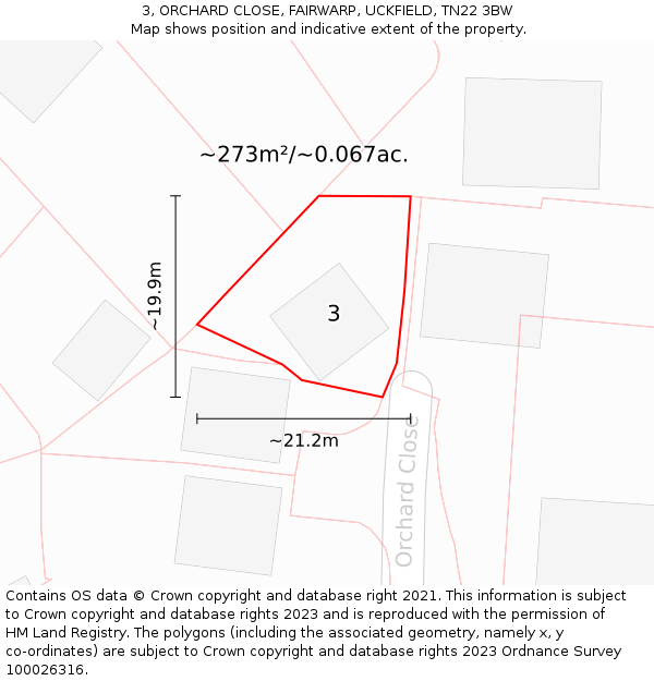 3, ORCHARD CLOSE, FAIRWARP, UCKFIELD, TN22 3BW: Plot and title map