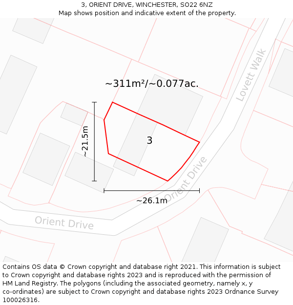 3, ORIENT DRIVE, WINCHESTER, SO22 6NZ: Plot and title map