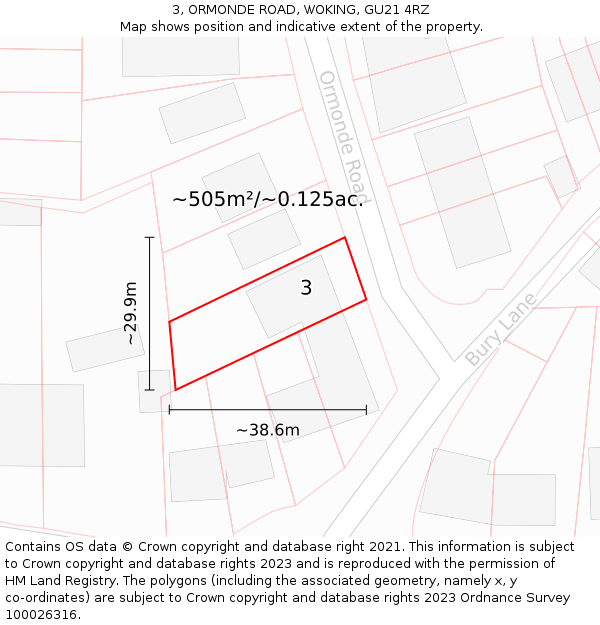 3, ORMONDE ROAD, WOKING, GU21 4RZ: Plot and title map