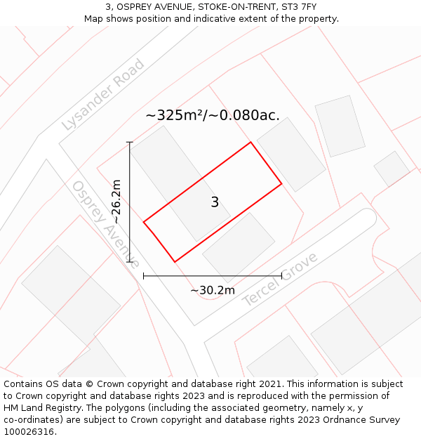 3, OSPREY AVENUE, STOKE-ON-TRENT, ST3 7FY: Plot and title map