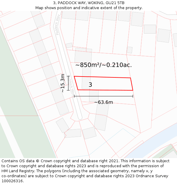 3, PADDOCK WAY, WOKING, GU21 5TB: Plot and title map