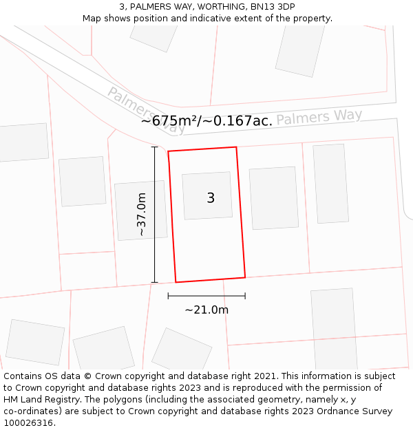 3, PALMERS WAY, WORTHING, BN13 3DP: Plot and title map