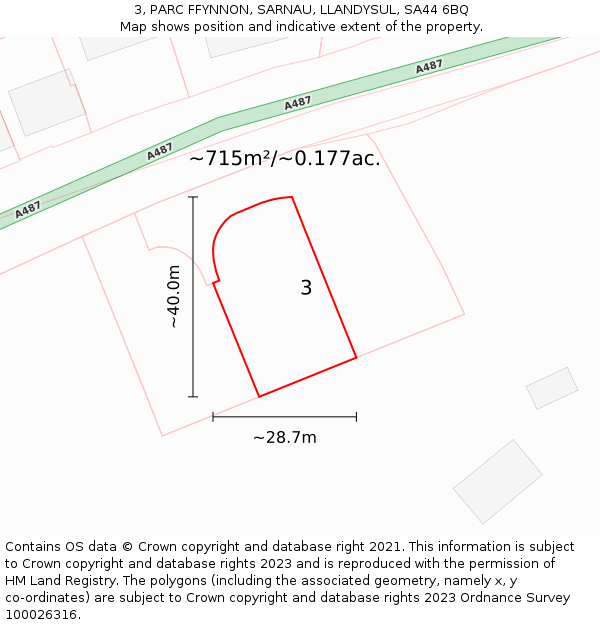 3, PARC FFYNNON, SARNAU, LLANDYSUL, SA44 6BQ: Plot and title map