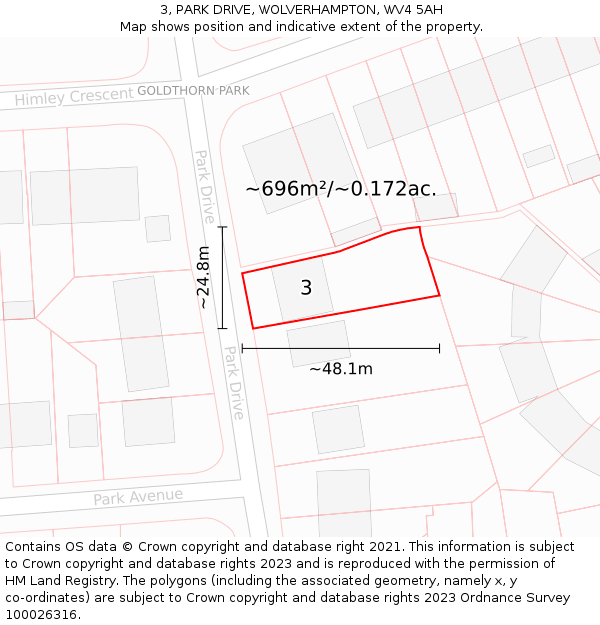 3, PARK DRIVE, WOLVERHAMPTON, WV4 5AH: Plot and title map