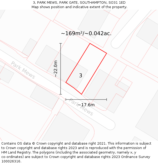 3, PARK MEWS, PARK GATE, SOUTHAMPTON, SO31 1ED: Plot and title map