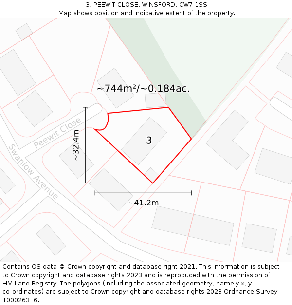 3, PEEWIT CLOSE, WINSFORD, CW7 1SS: Plot and title map