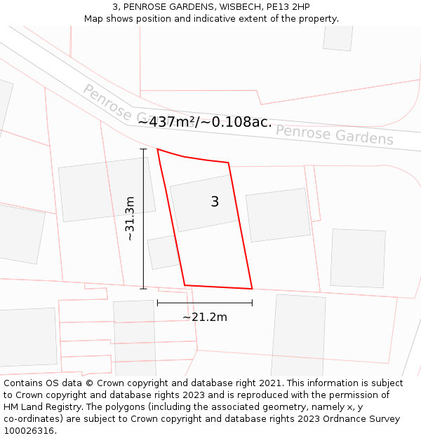 3, PENROSE GARDENS, WISBECH, PE13 2HP: Plot and title map