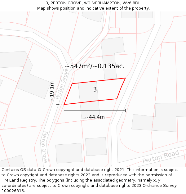 3, PERTON GROVE, WOLVERHAMPTON, WV6 8DH: Plot and title map