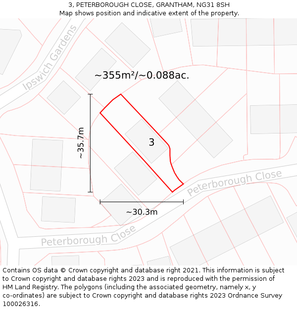 3, PETERBOROUGH CLOSE, GRANTHAM, NG31 8SH: Plot and title map