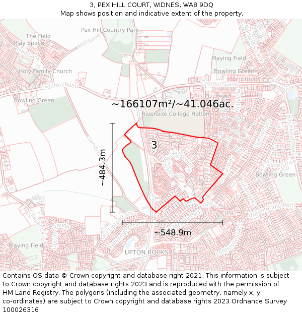 3, PEX HILL COURT, WIDNES, WA8 9DQ: Plot and title map