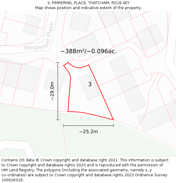 3, PIMPERNEL PLACE, THATCHAM, RG18 4EY: Plot and title map