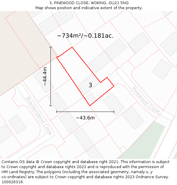 3, PINEWOOD CLOSE, WOKING, GU21 5NG: Plot and title map