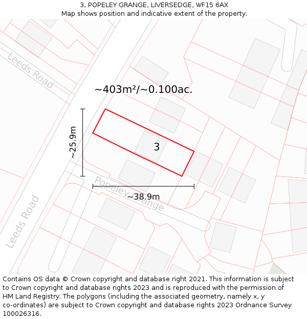 3, POPELEY GRANGE, LIVERSEDGE, WF15 6AX: Plot and title map