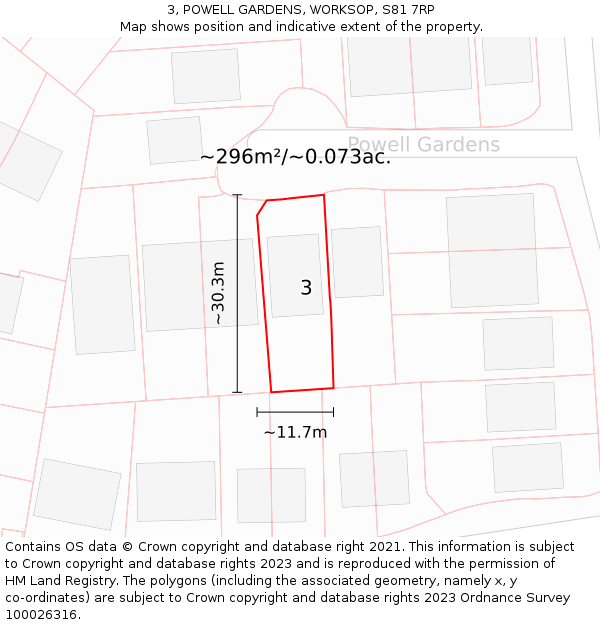 3, POWELL GARDENS, WORKSOP, S81 7RP: Plot and title map