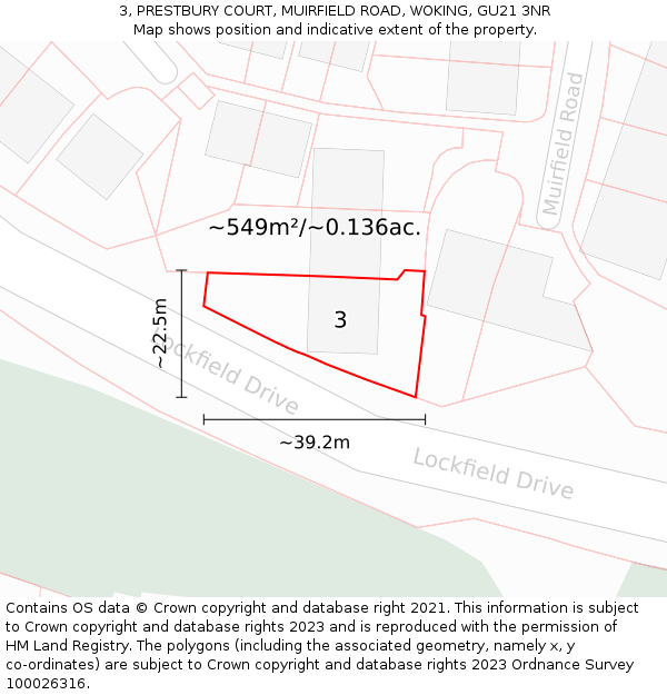 3, PRESTBURY COURT, MUIRFIELD ROAD, WOKING, GU21 3NR: Plot and title map