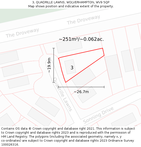 3, QUADRILLE LAWNS, WOLVERHAMPTON, WV9 5QP: Plot and title map