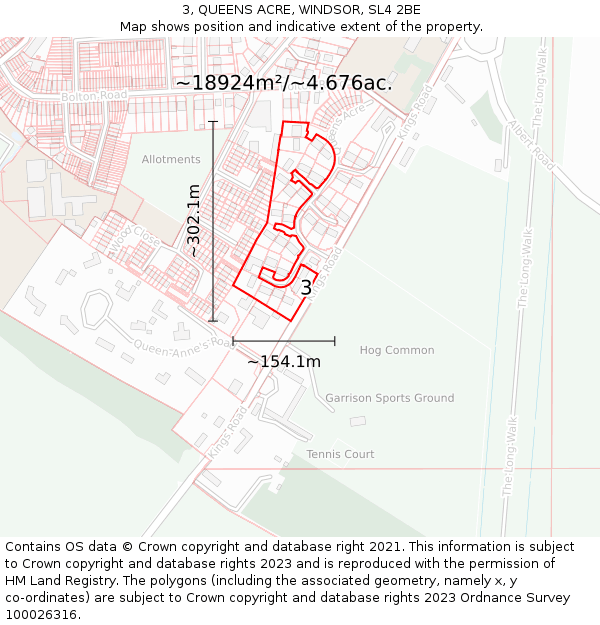 3, QUEENS ACRE, WINDSOR, SL4 2BE: Plot and title map